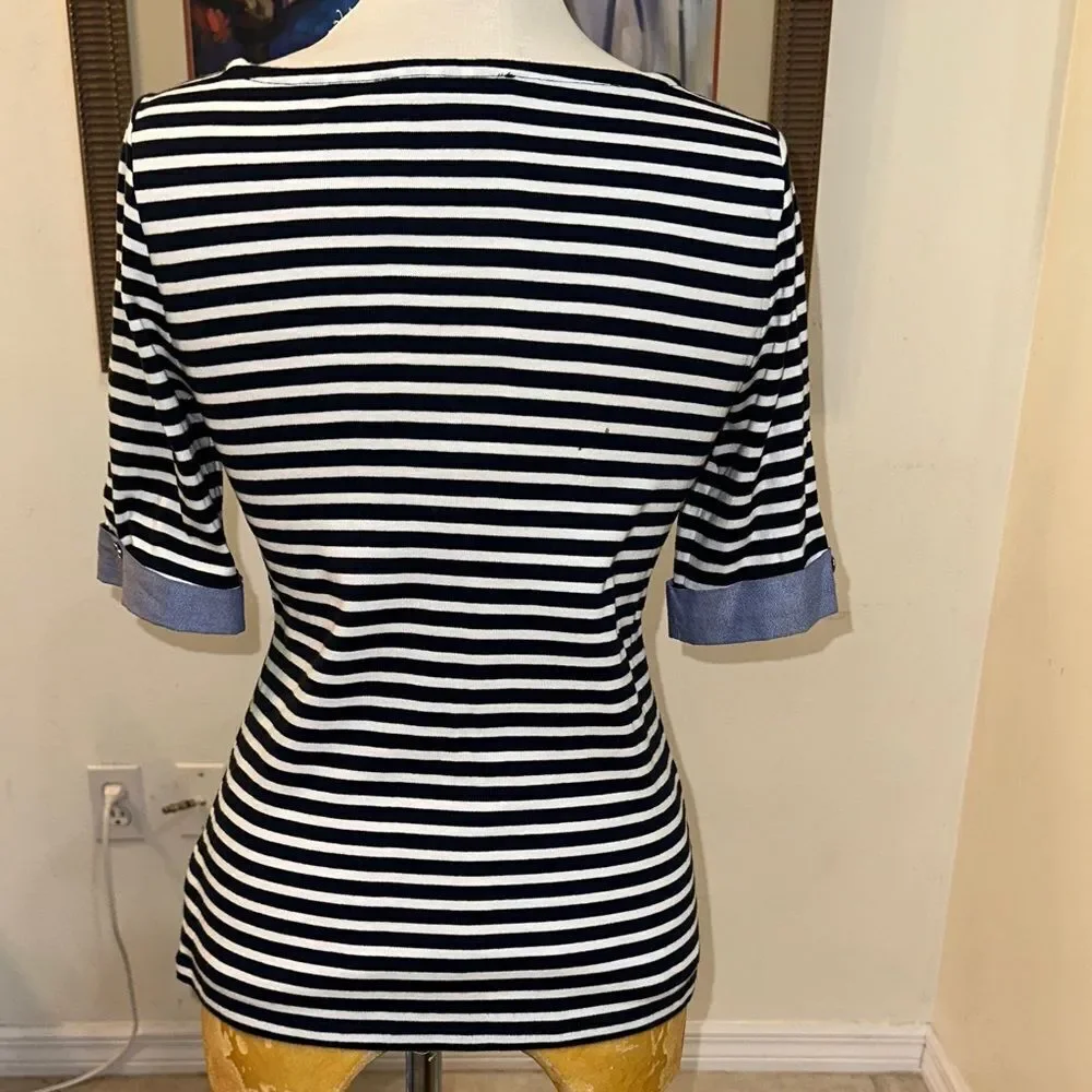Tommy Hilfiger Navy Striped Women's Top with Pocket Detail Size S/P